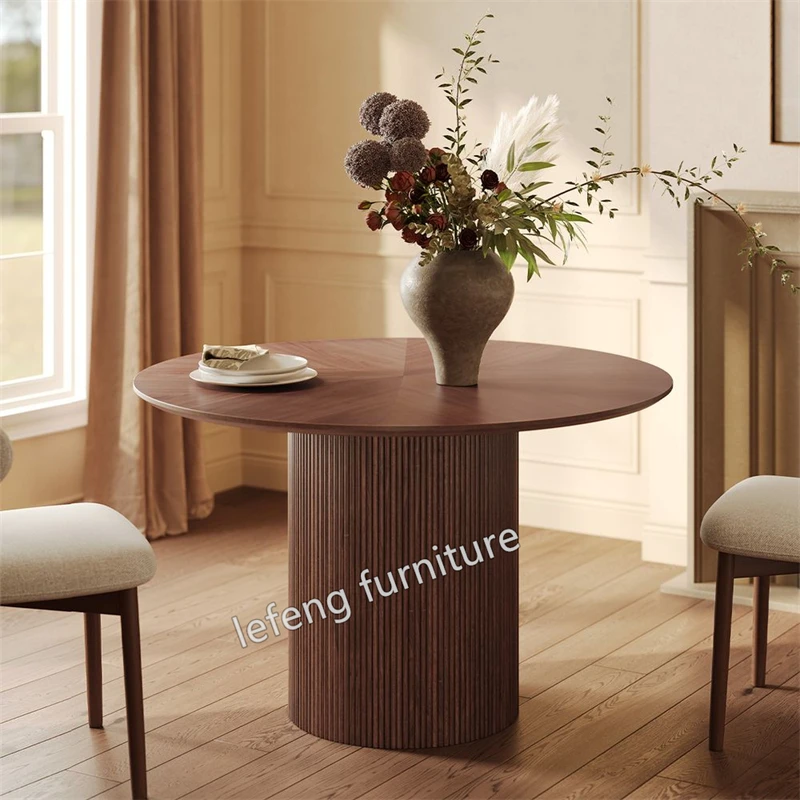 Native Style Minimalist Solid Wood Living Room Style Circular Dining Table  and Chair Combination Villa Furniture for Restaurant