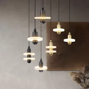 High Quality Modern Nordic Pendant Light Black Aluminum Hanging Marble for Dining Room Exhibitions Small Sizes for Villas