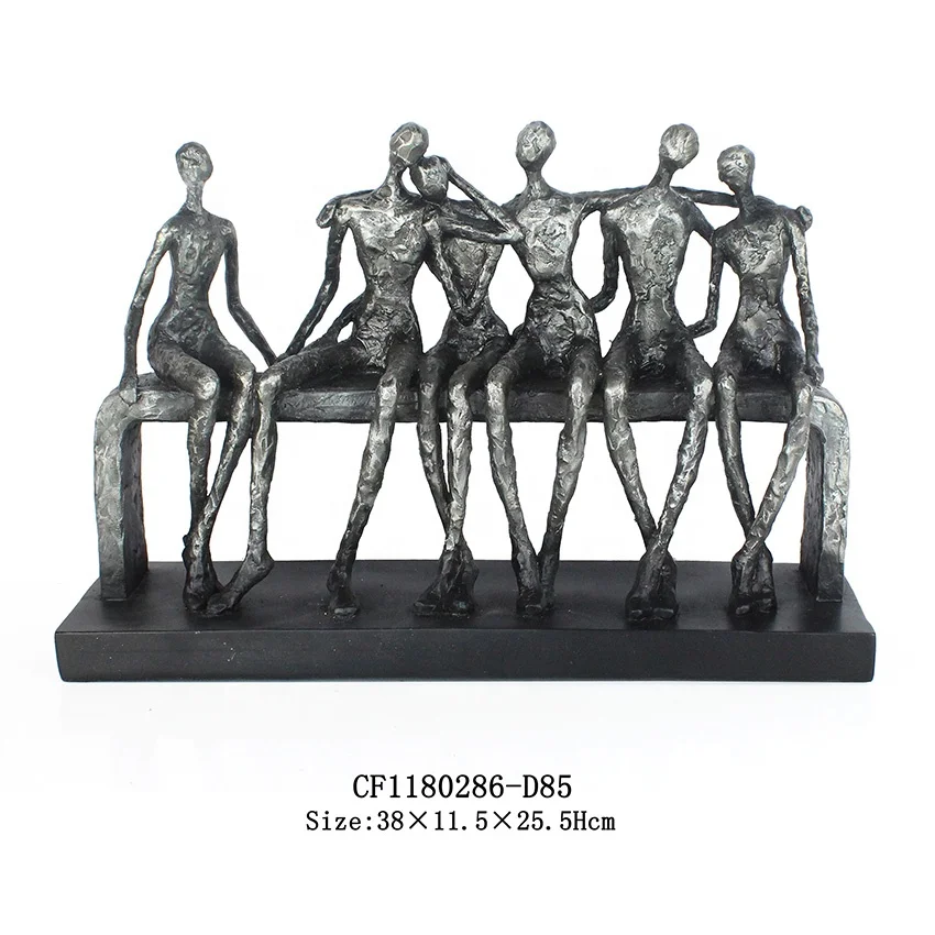 Family of Six people on bench Casted resin Sculpture in a Beautiful anti-silver Finish