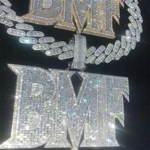 High Quality Custom VVS Moissanite Letter Pendant 10k 14k 925 Sterling Silver Iced Out 18K Gold Plated