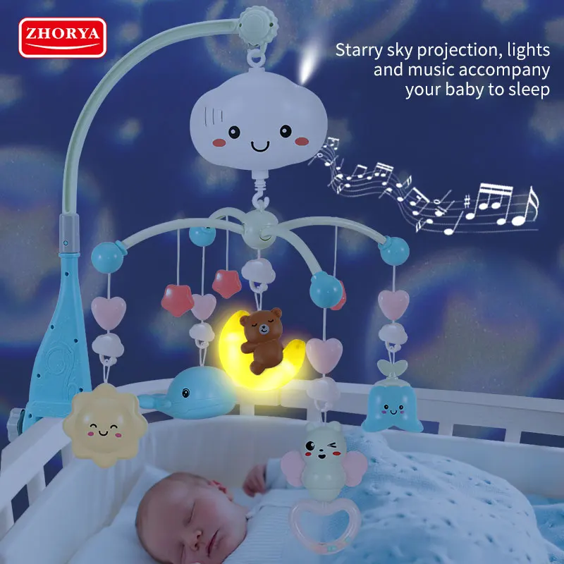 New style multiple functional plastic comfort baby holder crib hanging toy with projector