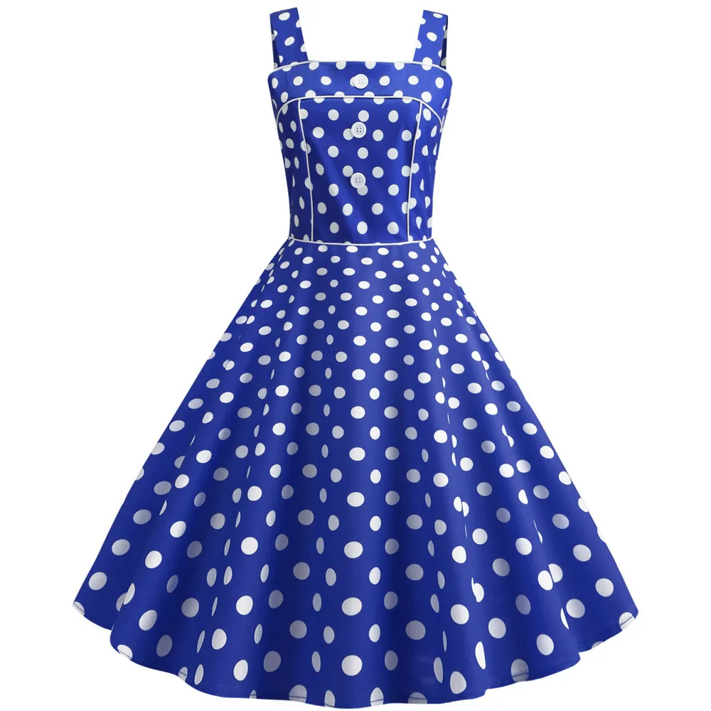 Sleeveless 1950s Retro Floral Polka Dot Dress For Women| Min Order 1 ct