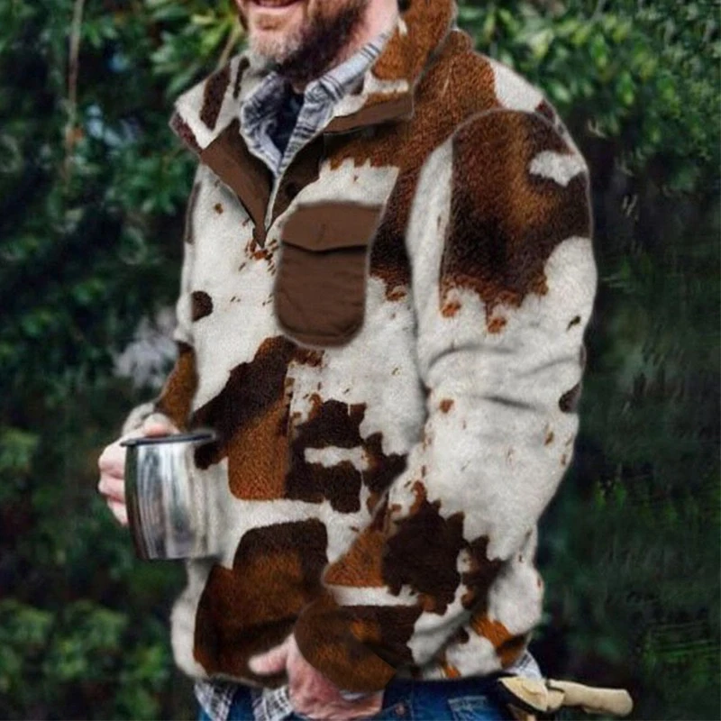 Mannen Western Etnische Jassen, Vintage Print Bohemen Casual Jassen met Lange Mouwen, Sherpa Fleece Gevoerd Winter Warm Truien Hoodie (Color : Jacket 19, Size : M