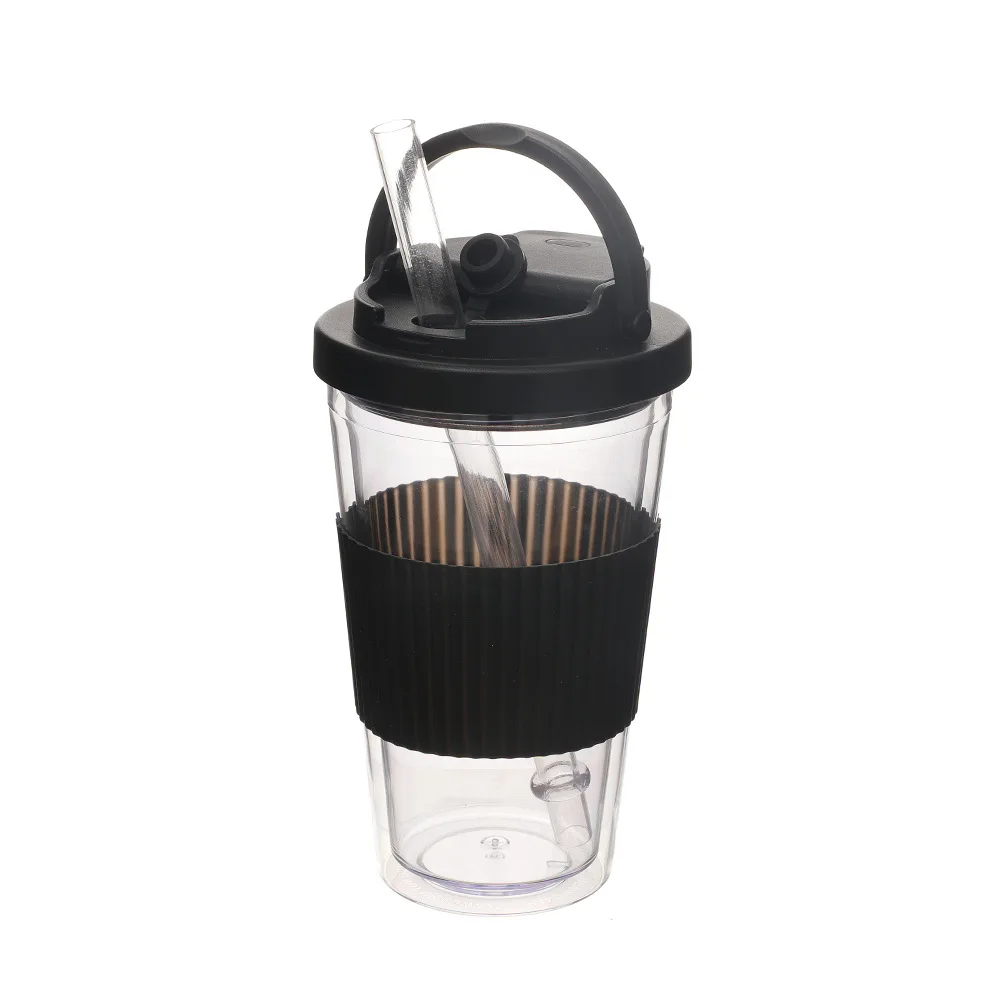 BORGE Customized 16OZ/480ml Double Layer Plastic Reusable Bubble Tea Cup Tumbler With Straw