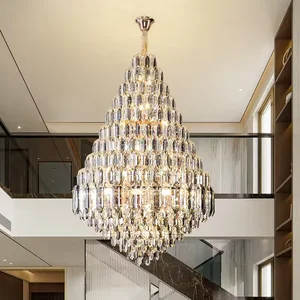 Modern Hanging Lamp Hotel Lobby Ceiling Luxury Large Project Crystal K9 Led Ceiling Chandeliers Light