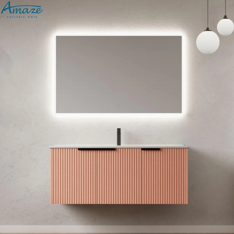 Customized design modern wall mounted vanity set PVC furniture bathroom cabinet with sink factory