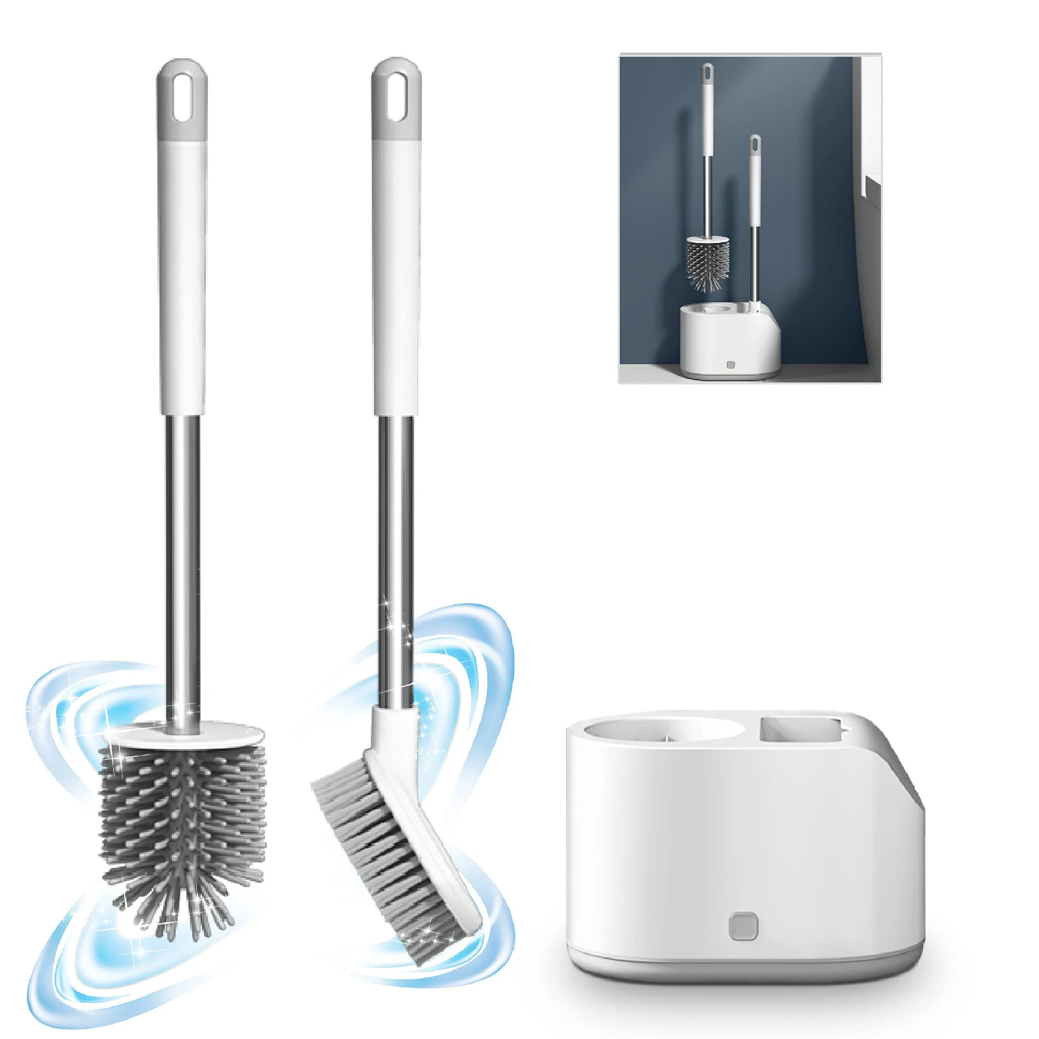 toilet brush with holder,bristle toilet bowl brush and silicone