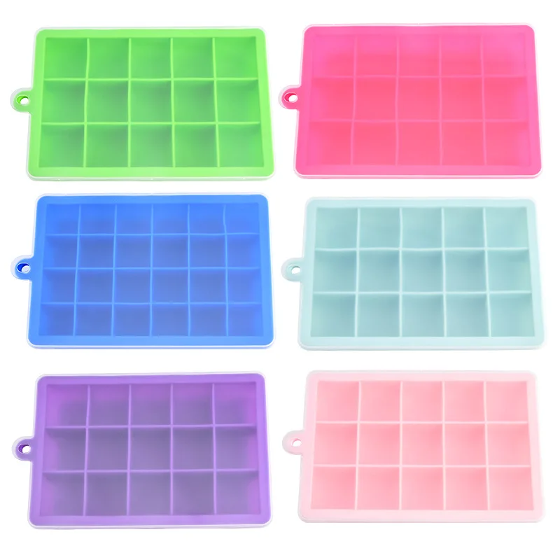 Handmade Creative 15 Grid Silicone Ice Mold Food Grade Baby Food and Ice Cream Maker with Lid for Household Ice Box