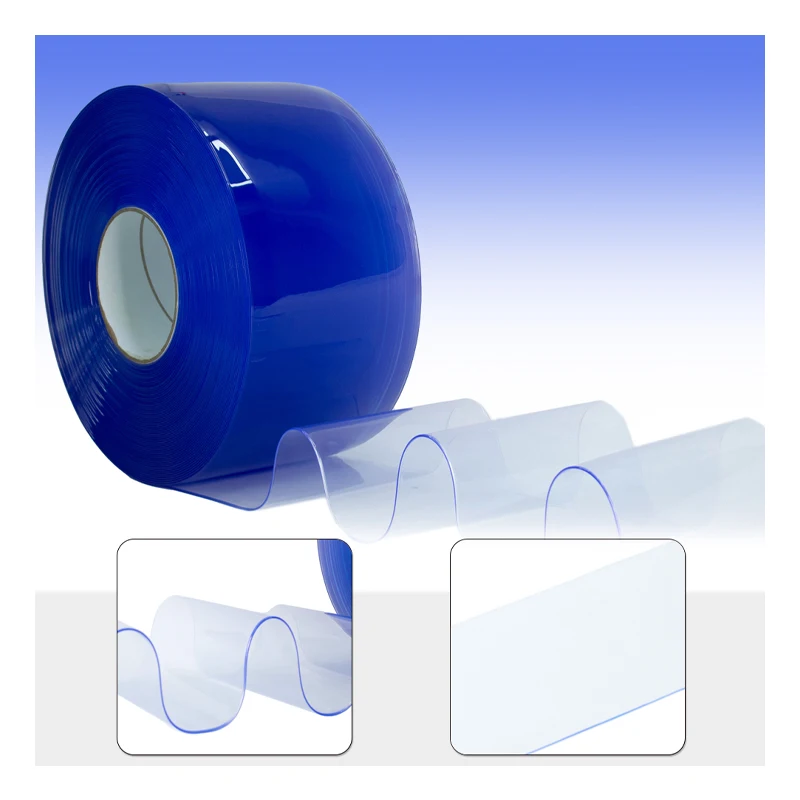 Cortina de tira de PVC azul transparente transparente para porta