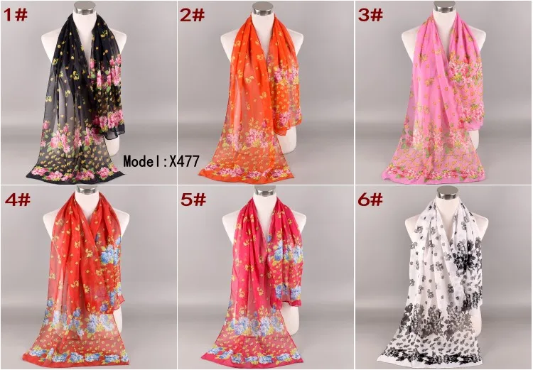 Новинка 2019, Женский Длинный Мягкий Шифоновый шарф с принтом, оптовая продажа, небольшой цветок пиона, дешевые женские шарфы с принтом, в наличии