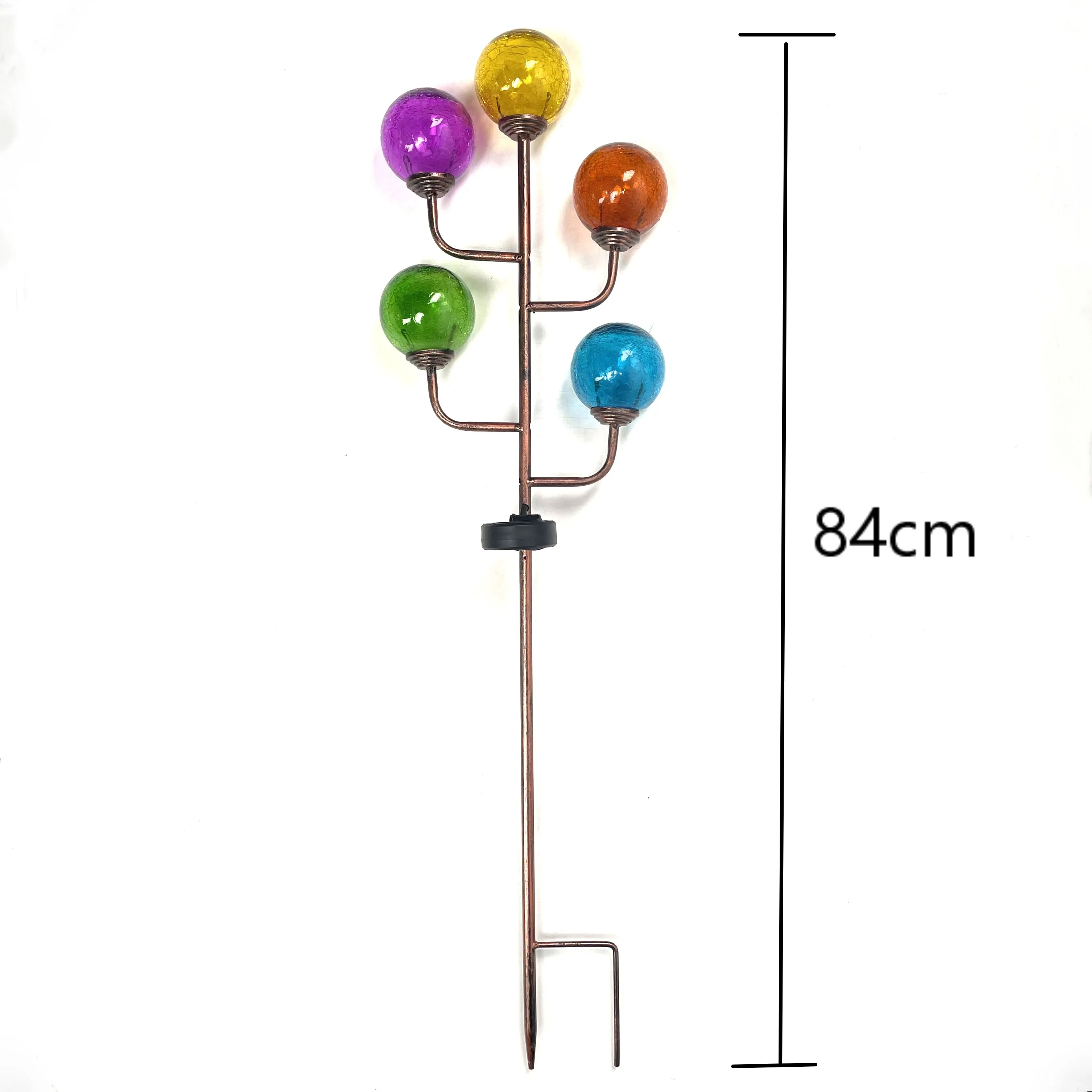 Waterproof Metal Colored 5-Light Cracked Crystal Glass Ball Solar Garden Stakes