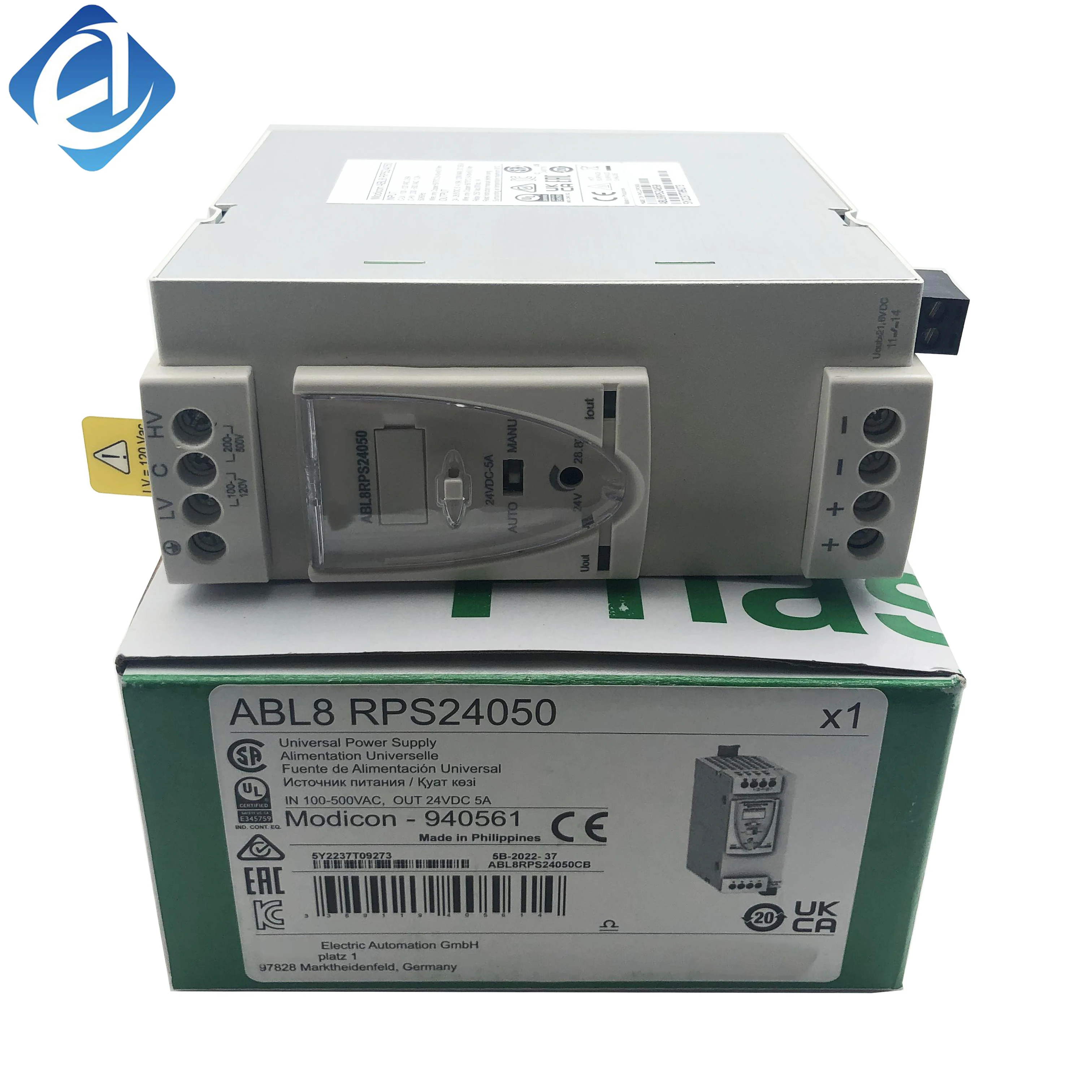 New Original ABL8RPS24050 ABL8 series regulated switching power supply. Output 24V DC, 5A rated current, stable voltage output and overcurrent/overload protection. Compact and high-efficiency, widely used to supply power for PLC