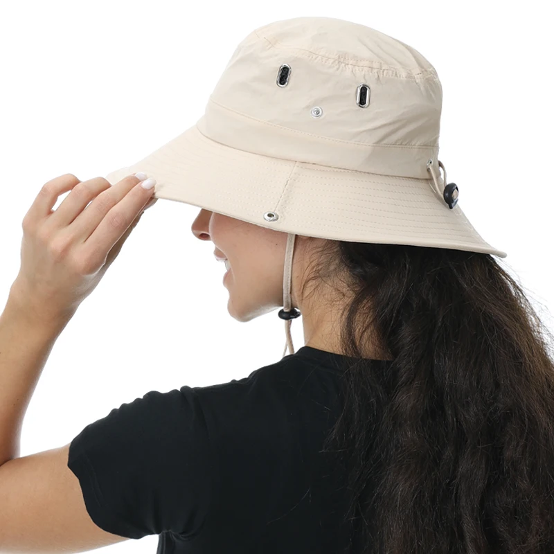 Summer Fashion Women White Plain Polyester Upf 50 Sun Hat Uv Protection  Quick Dry Beach Boonie Bucket Hats Unisex With String