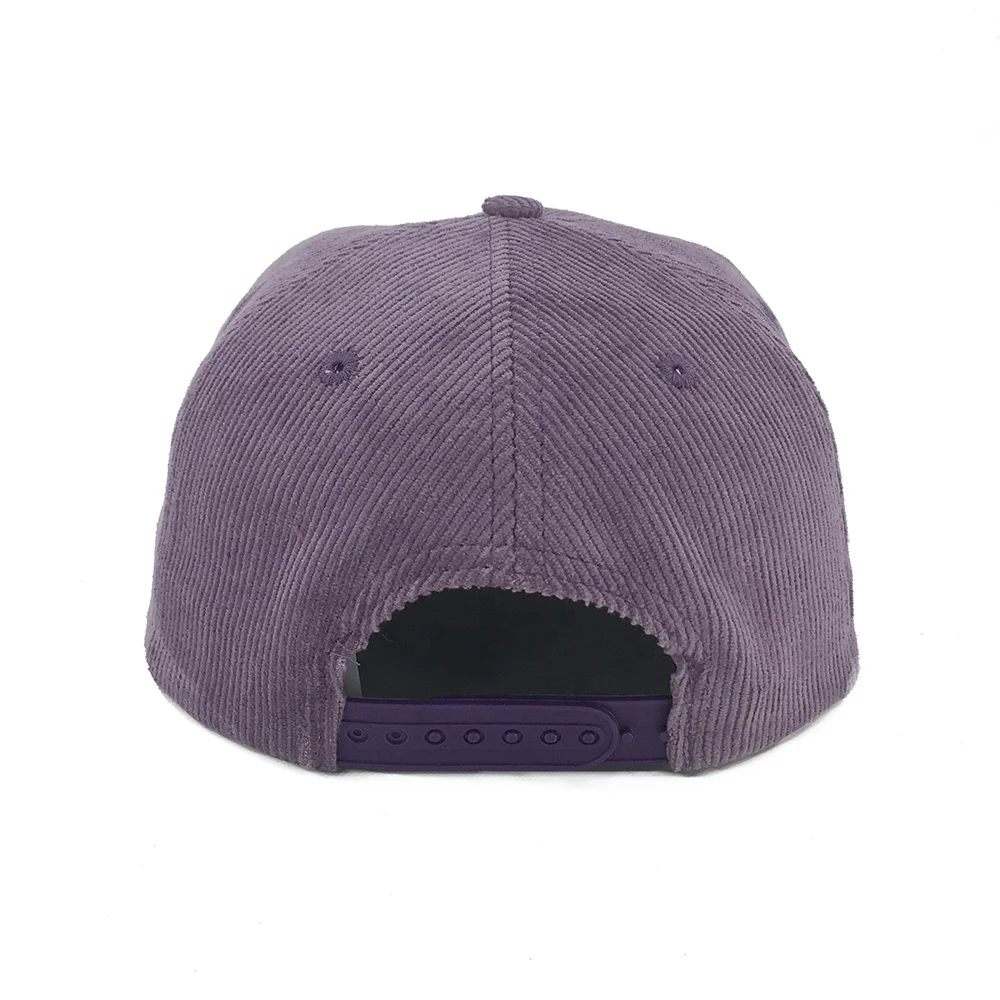 Custom Purple Corduroy 5 Panel Snapback Hat Slight Curved Brim Baseball Hat