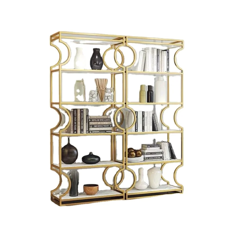 Northern Europe Style Simple Arch Light Livingroom Bedroom Cafe Shop Metal Golden Shelf Multi-functional Bookcase