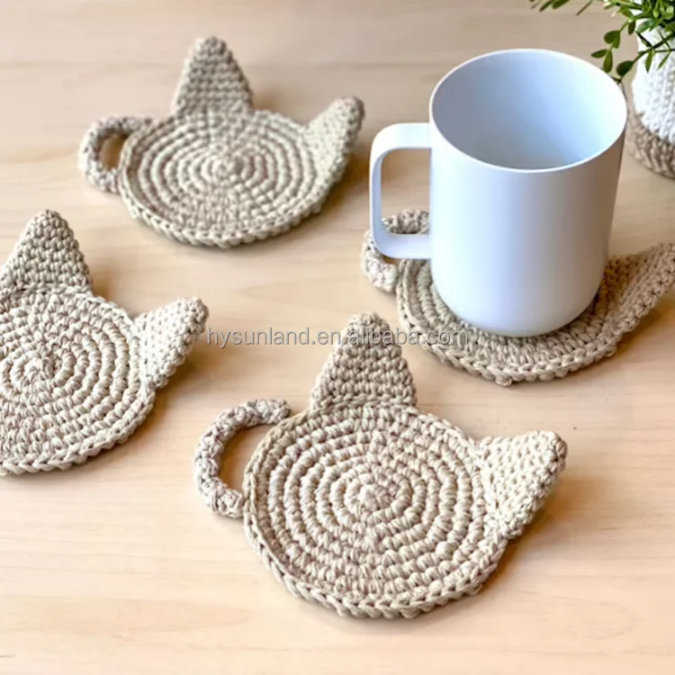 Cat Face Coaster Set Crochet Cat Head Coaster Cat Lover 