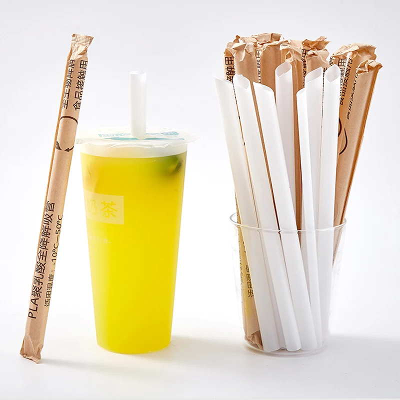 Eco Friendly Custom Clor 6 8 12Mm Disposable PLA Drinking Plastic Straws Iced Drink PLA Straw Individually Wrapped Biodegradable factory