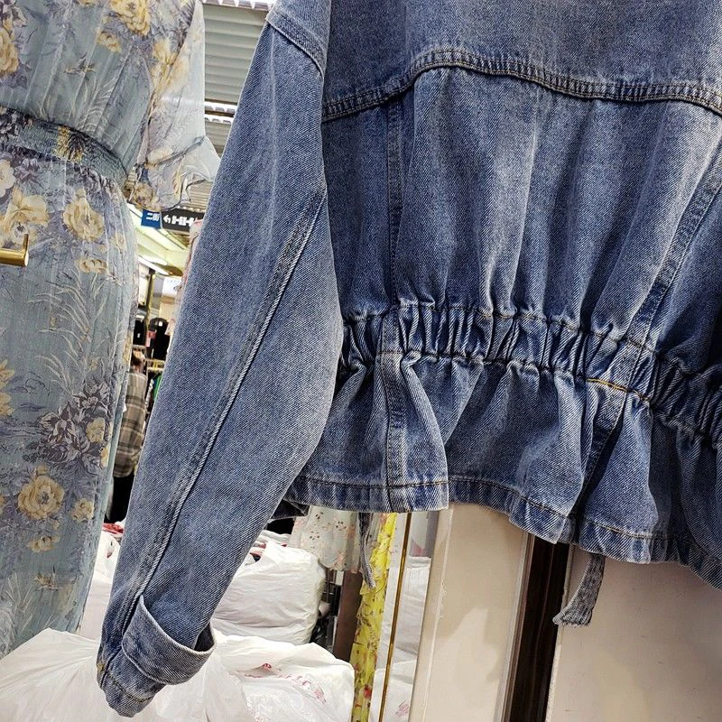 Denim Jacket Female V-neck Waist Fashion Trend All-match Women Jean Jackets in Bulk