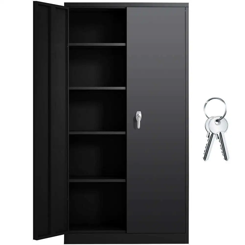 Steel File Cabinet with 2 Doors and 5 Adjustable Shelves for Office and Garage