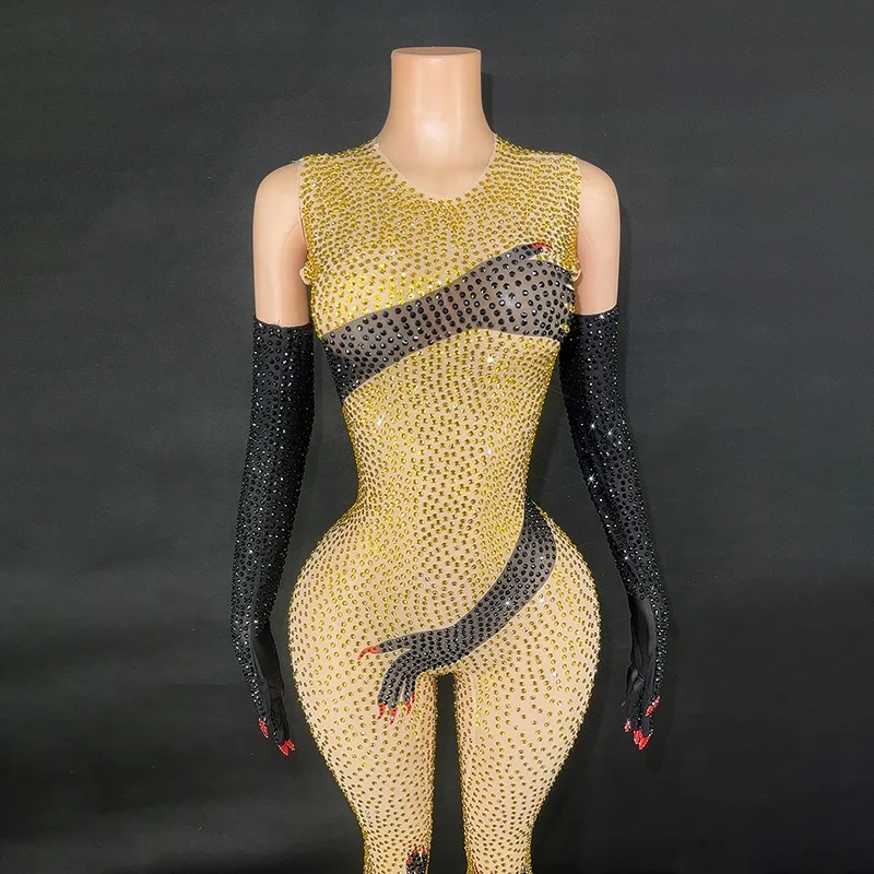 Black Hands Touch Shinny Body Sexy Women Jumpsuit Carnival Cosplay Bodysuit  With Gloves Beyonce Dress