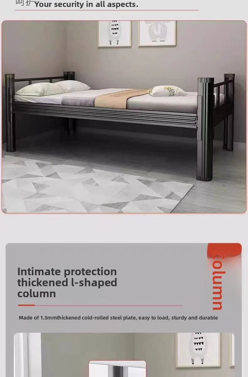 product steel single bed staff dormitory  bed student apartment loft bed iron frame  bed with bed board-5