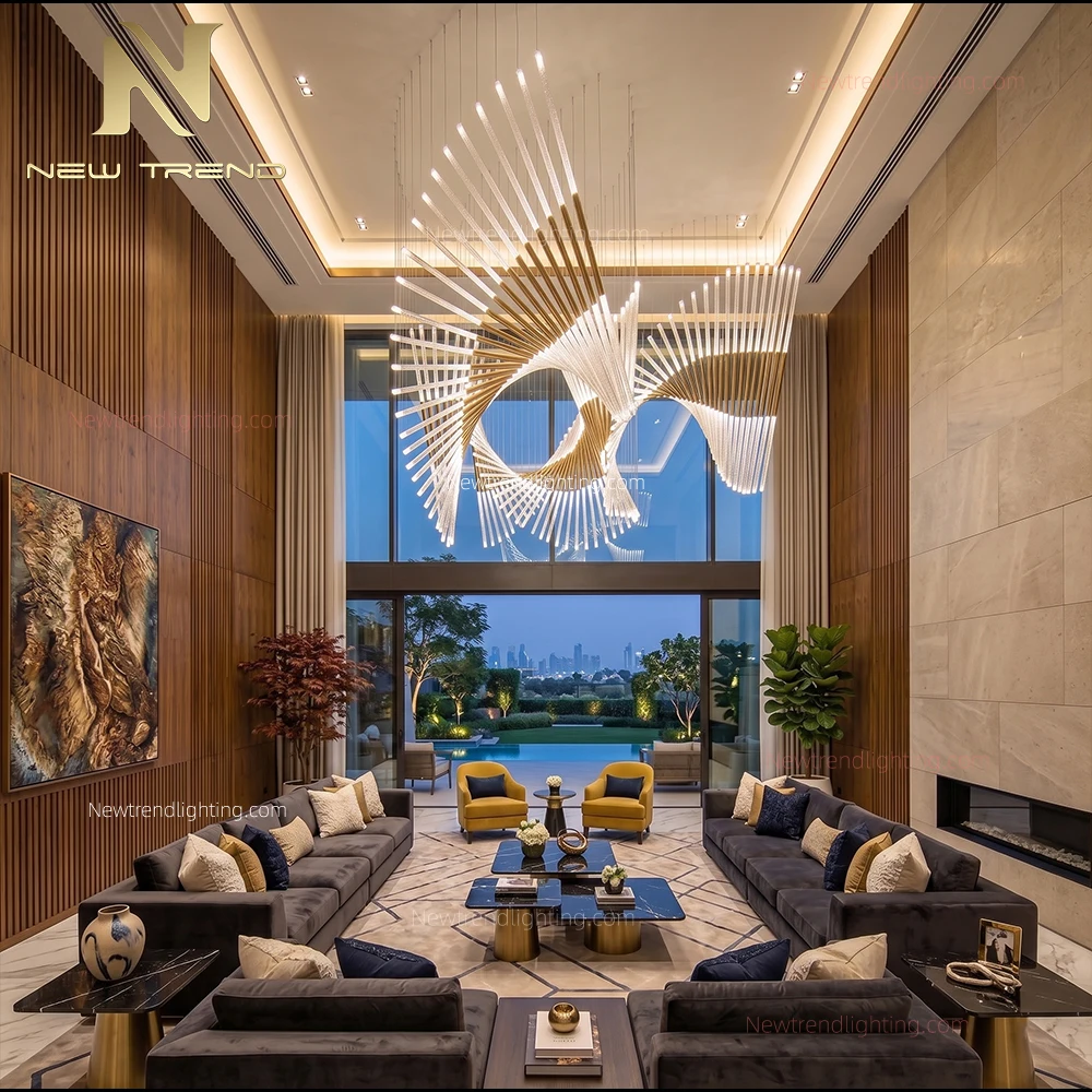 CPL-528 Custom Spiral Wing LED Chandelier | Oversized Rod Sculpture Project Lighting for Luxury Hotel Receptions