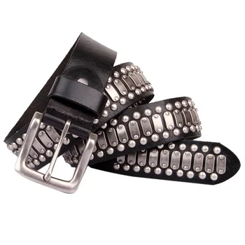 Fashion Black Women Men Punk Rock Rivets Belt With Buckle Studded Casual Italian Top Layer Cow Hide Leather Belts For Jeans