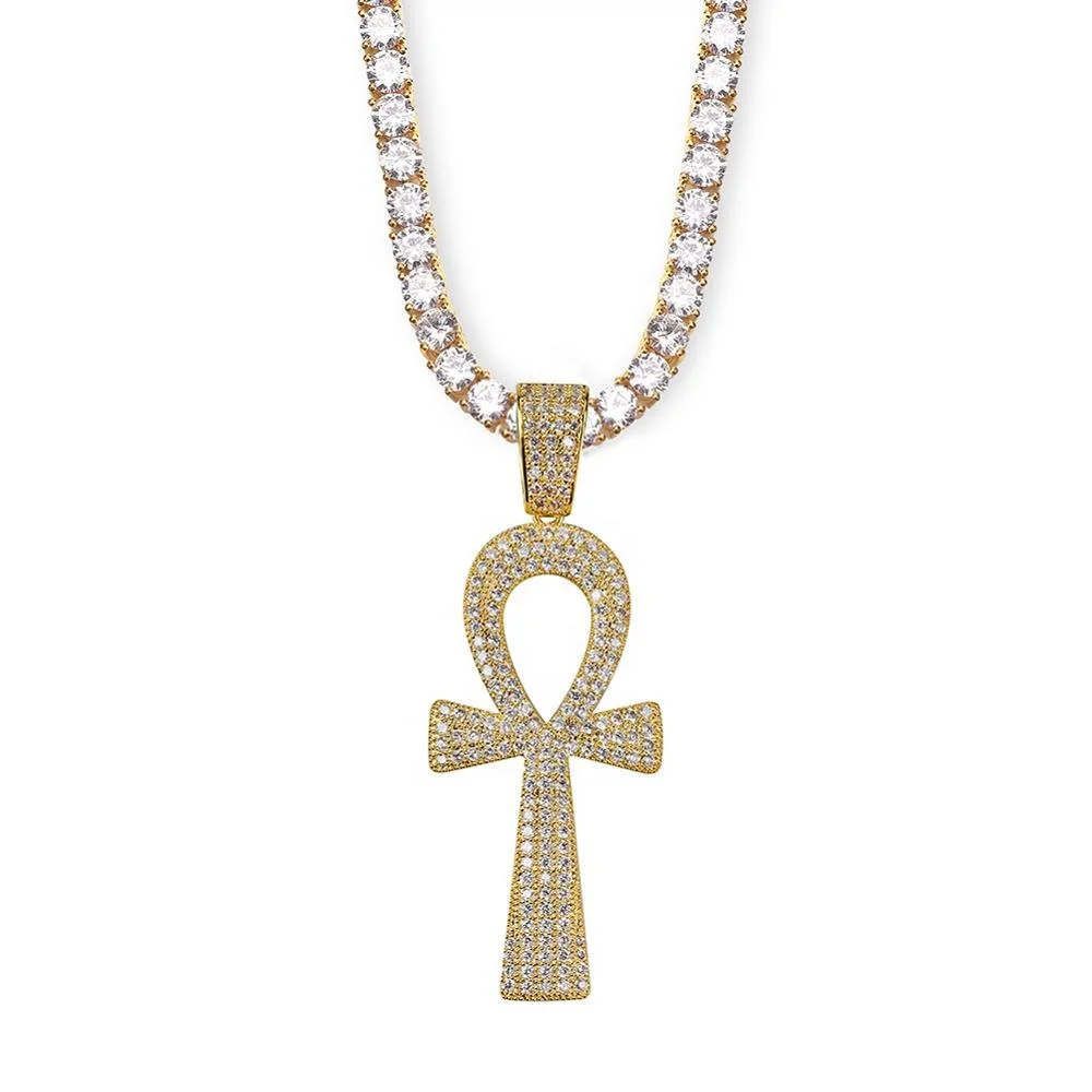 Hip Hop Silver Gold Color Jesus Egyptian Ankh Key Cross Pendant Necklaces  Cubic Zirconia Long Chains For Male And Women Bling - Buy Ankh Cross Pendant  Necklace Gold Color Iced Out Micro