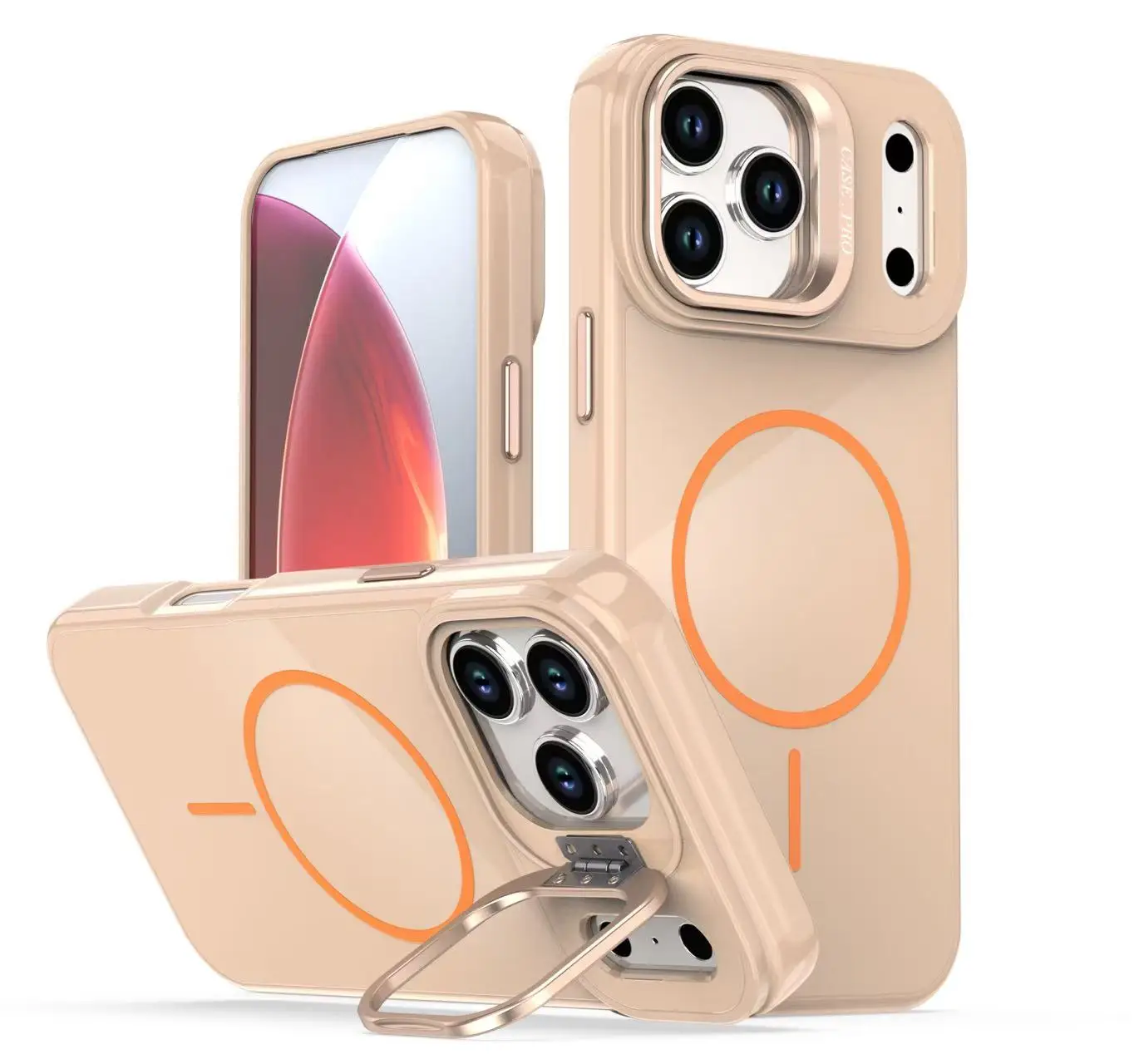 For iPhone 17 Pro Max Cases Simple Thin Circles Mobile Phone Housing Silky-feel Matte Magnetic TPU Phone Case with Camera Stand