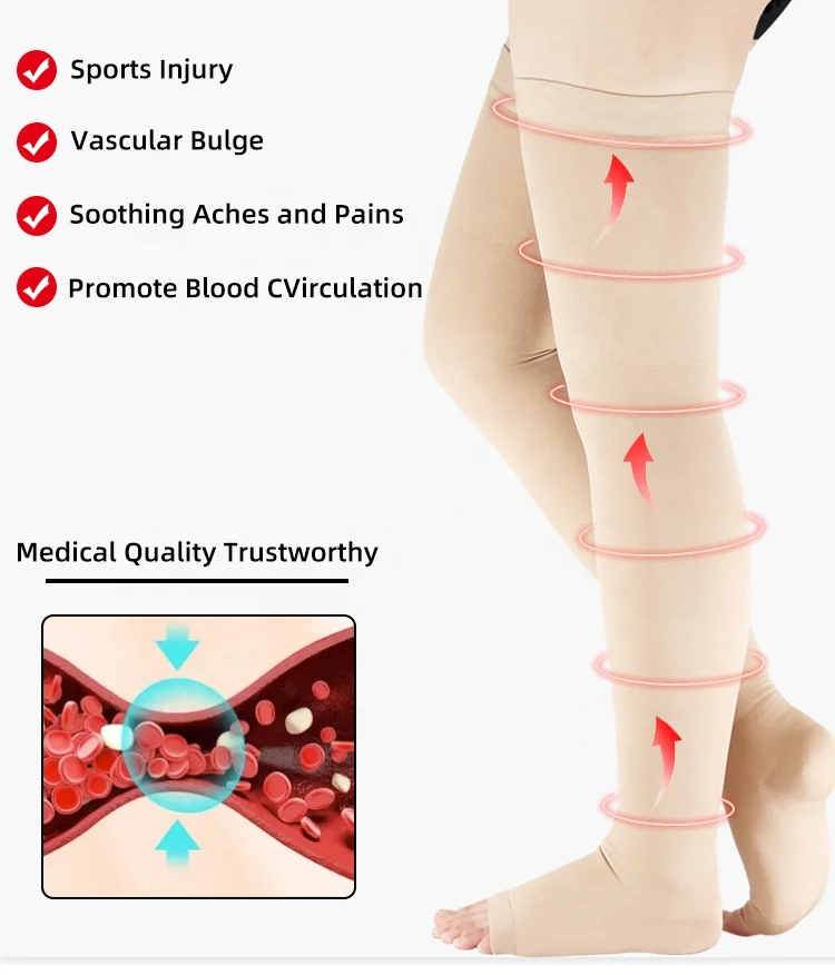 Durable Semi-transparent Compression Over Knee Stockings 15-20mmhg 20-30mmHg Open Toed for Varicose Veins