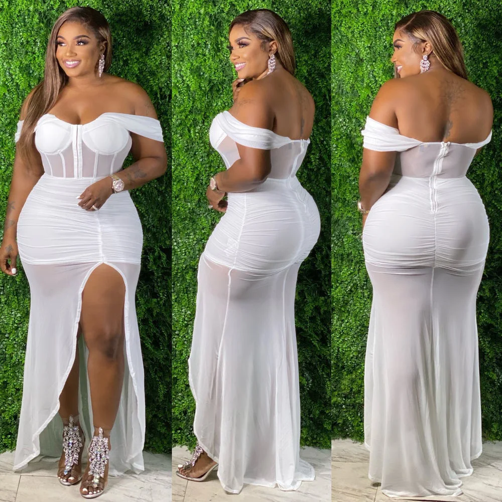OS6181 Spring summer hot style mesh sheer dress Long Cami Full Slip Dress plus size slim mesh patchwork Gauze Dress