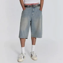 Private Customized Mens Distressed Baggy Jorts OEM Blank Heavy Weight 14oz Acid Wash Denim Baggy Jorts