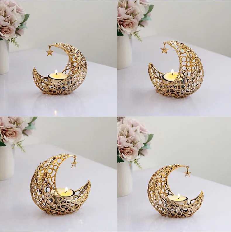 Redeco Wholesale Luxury Moon Star Candle Holder Black Golden Candle Holder Metal Candlestick