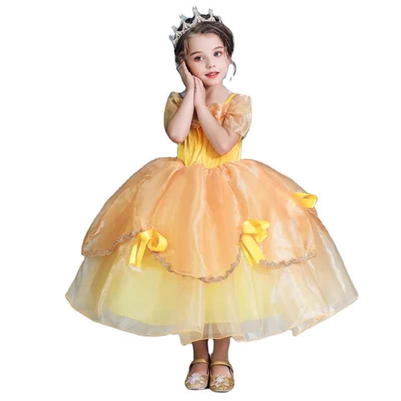 Jurebecia Belle Costume Girls Off Shoulder Party Cosplay Dress with Accessories 