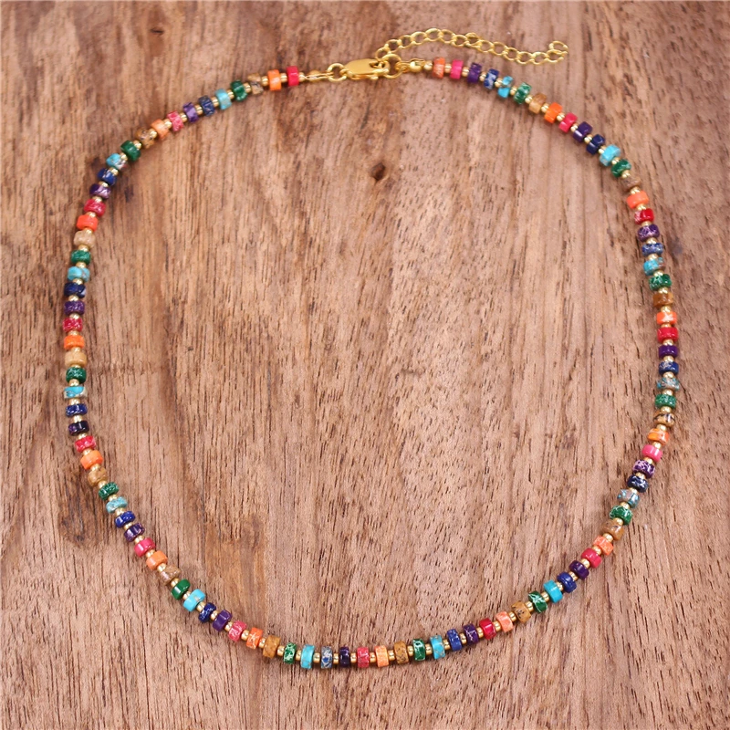 Bohemian Natural Stone Turquoise Jasper Seed Beads Choker Necklace Boho