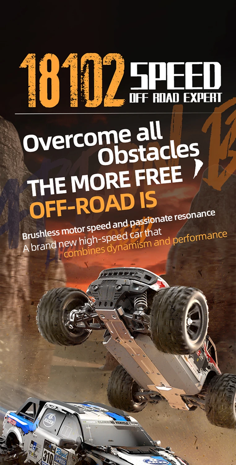 Long-Range 1/18 Scale RC Truck 30-Min Runtime 4WD 50+ km/h Off-Road Racing Car with 2.4Ghz Remote & LED Lights Hobby Grade Gift