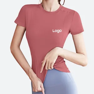 Custom Logo Print Women's Short Sleeved Yoga Suit Top Fitness Running Sports Outdoor T-shirt Quick Drying Yoga Slim Wear