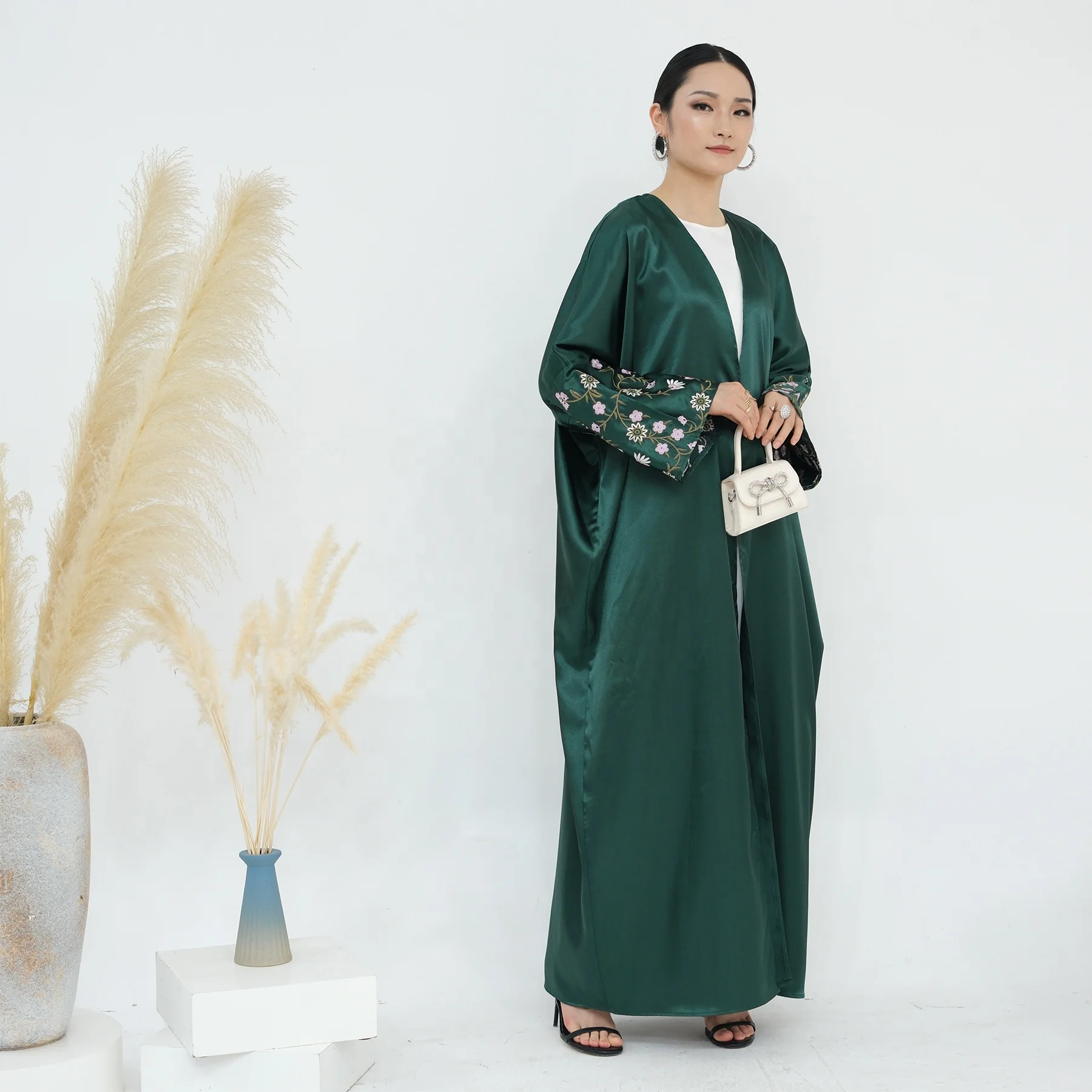 strapless open back dress With Pockets 11 Color Options Kimono Cardigan Open Abaya Dress For Mus –  Urgarment main image 0