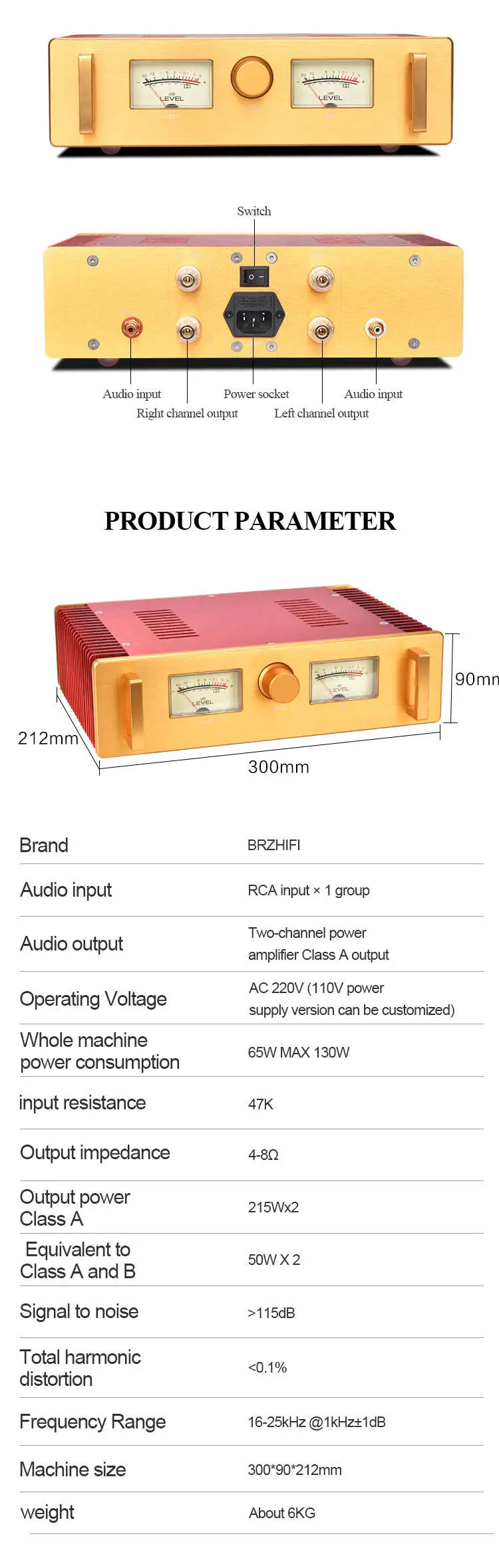 BRZHIFI Amplifier Audio Hood 1969 HIFI audio system  Pure Class A Power Amplifier sound stereo system for home theatre supplier