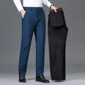 Thickened Casual Pants for Men High-stretch Trousers Mid-high Waist Straight-leg Pants Wrinkle-free Long Trousers