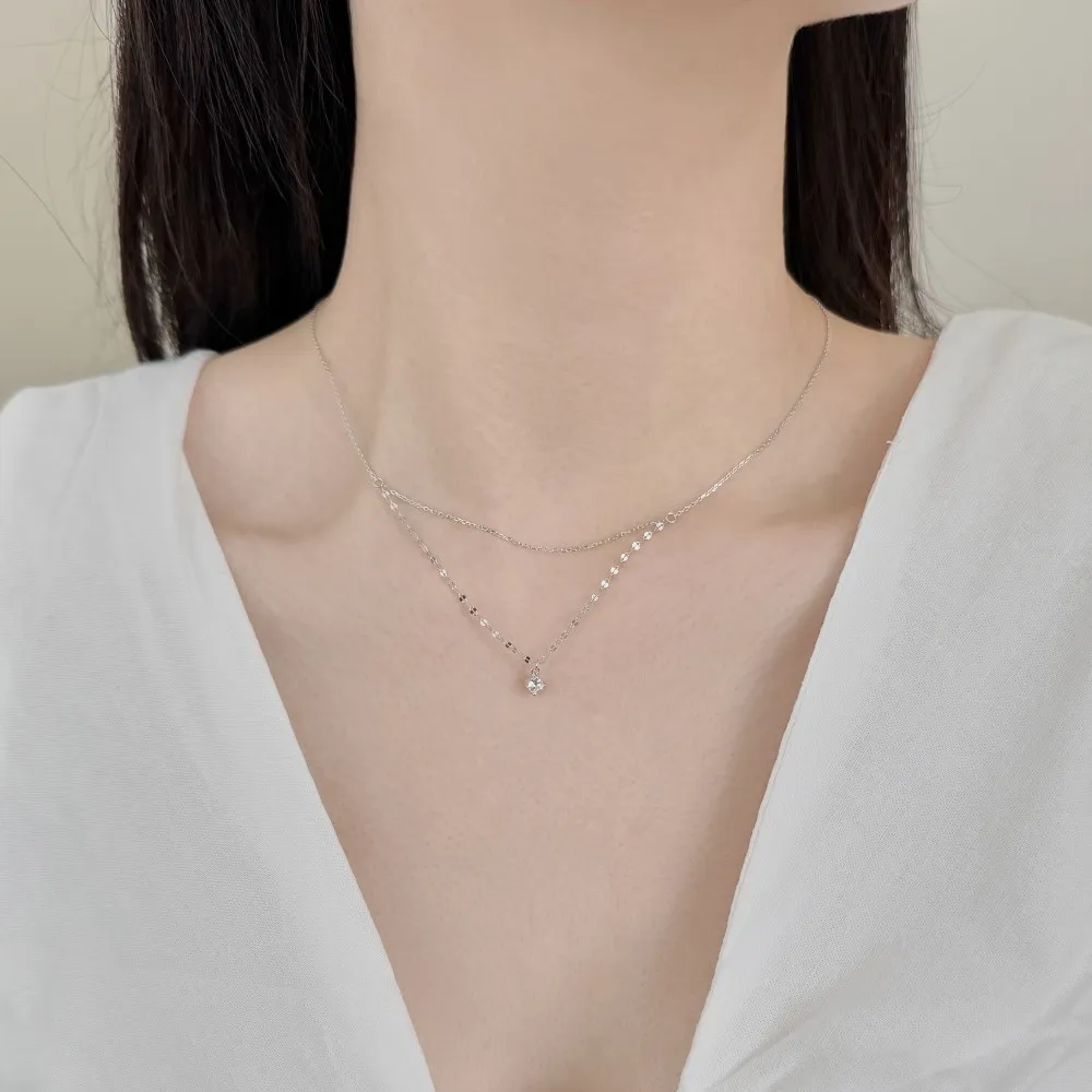 KAKODIY Layered Clover 5A Zirconia Pendant Necklace Rhodium 18K Gold Plated Exquisite Layered Long Necklace for Women detail 6
