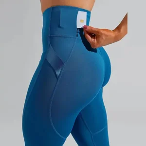 Women Custom High Waist Butt Lift Gym Yoga Pants Nylon Spandex Workout Tight Fitness Leggings Elastic Side Loop Pocket Logo
