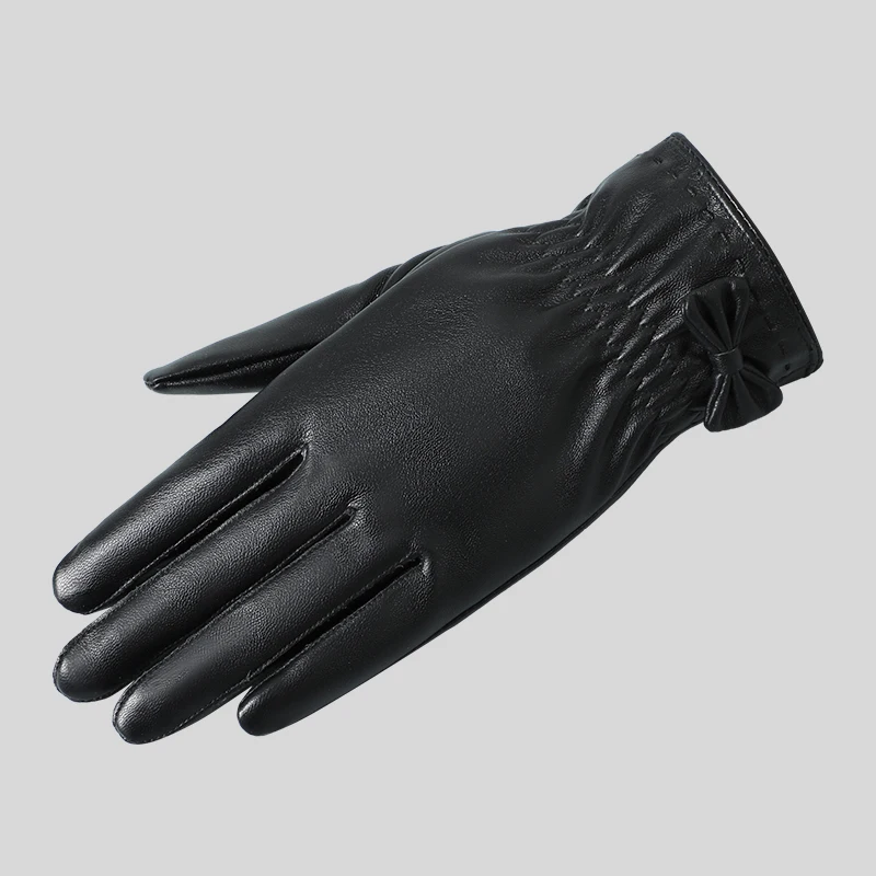 Дешевые банты дизайн езда на велосипеде с сенсорным экраном женские перчатки из искусственной кожи