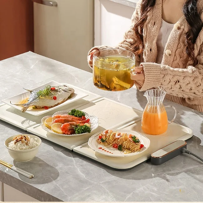 クリエイティブ サーモスタット折りたたみ式保温野菜プレート 家庭用ホットプレート 多機能連結タイプ 食事保温プレート 3