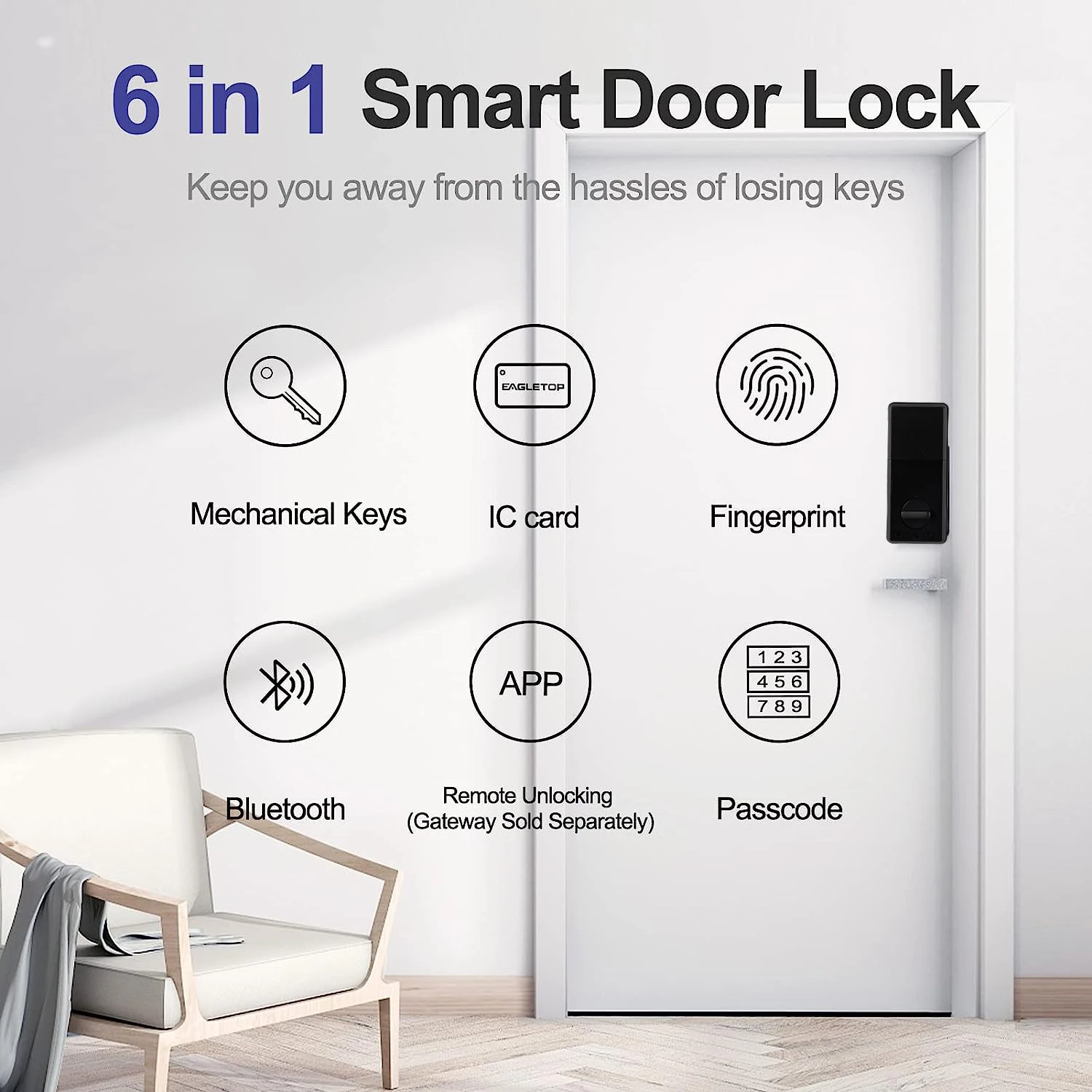 D3 Lock with Fingerprint and Password Glass Door Lock with Knob Remote Control Smart Door Lock