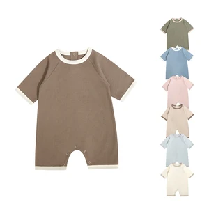 Professional Manufacturer Kids Jumpsuits With Snaps Button Short Sleeves Contrast Color Summer Baby Rompers