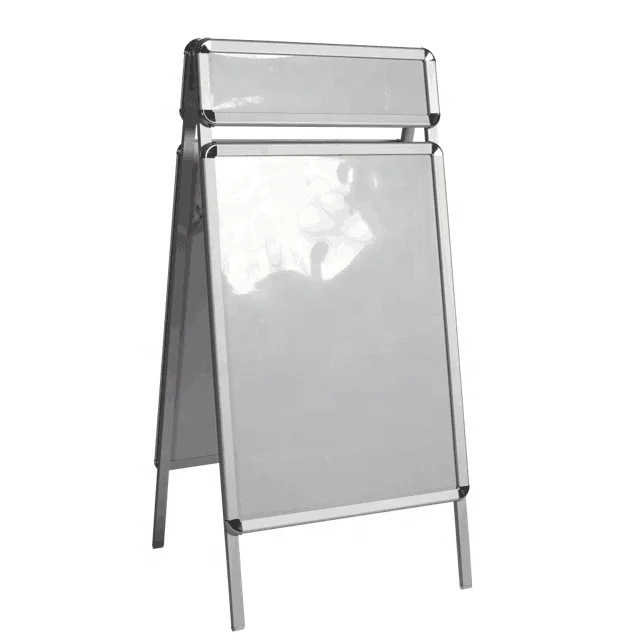 Outdoor aluminum double side a-frame sidewalk board with header for display