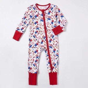 Wholesale One Pieces Playsuits Jumpsuit Double Anti-Slip Zipper Bodysuits Full Print Bamboo Baby Clothes Baby Rompers