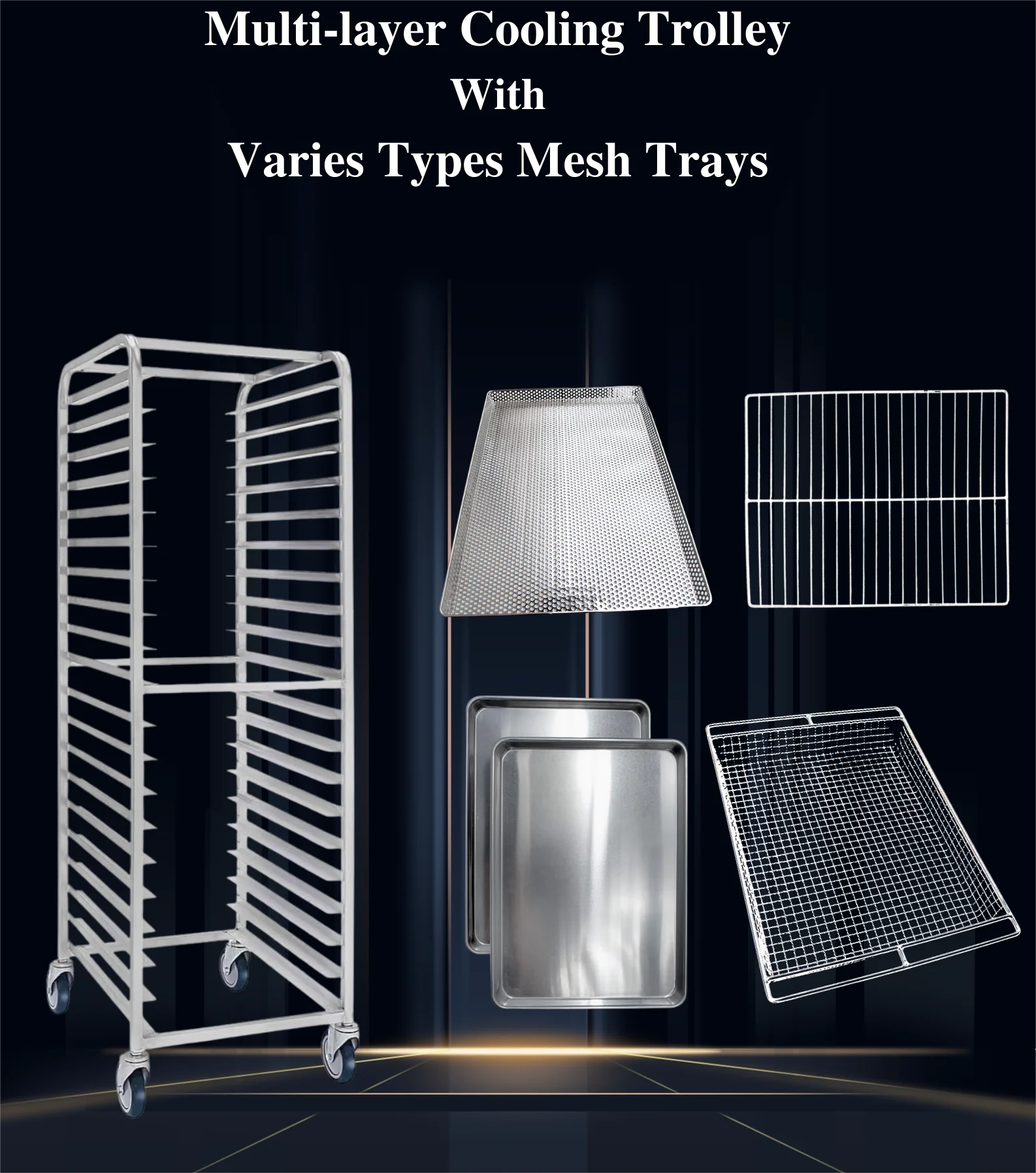 Custom Made Multiple Tiers Bun Pan Tray Bread Oven Cart Rack, Storage Kitchen Food Cart Rack for Catering, Steel Cooling Trolley
