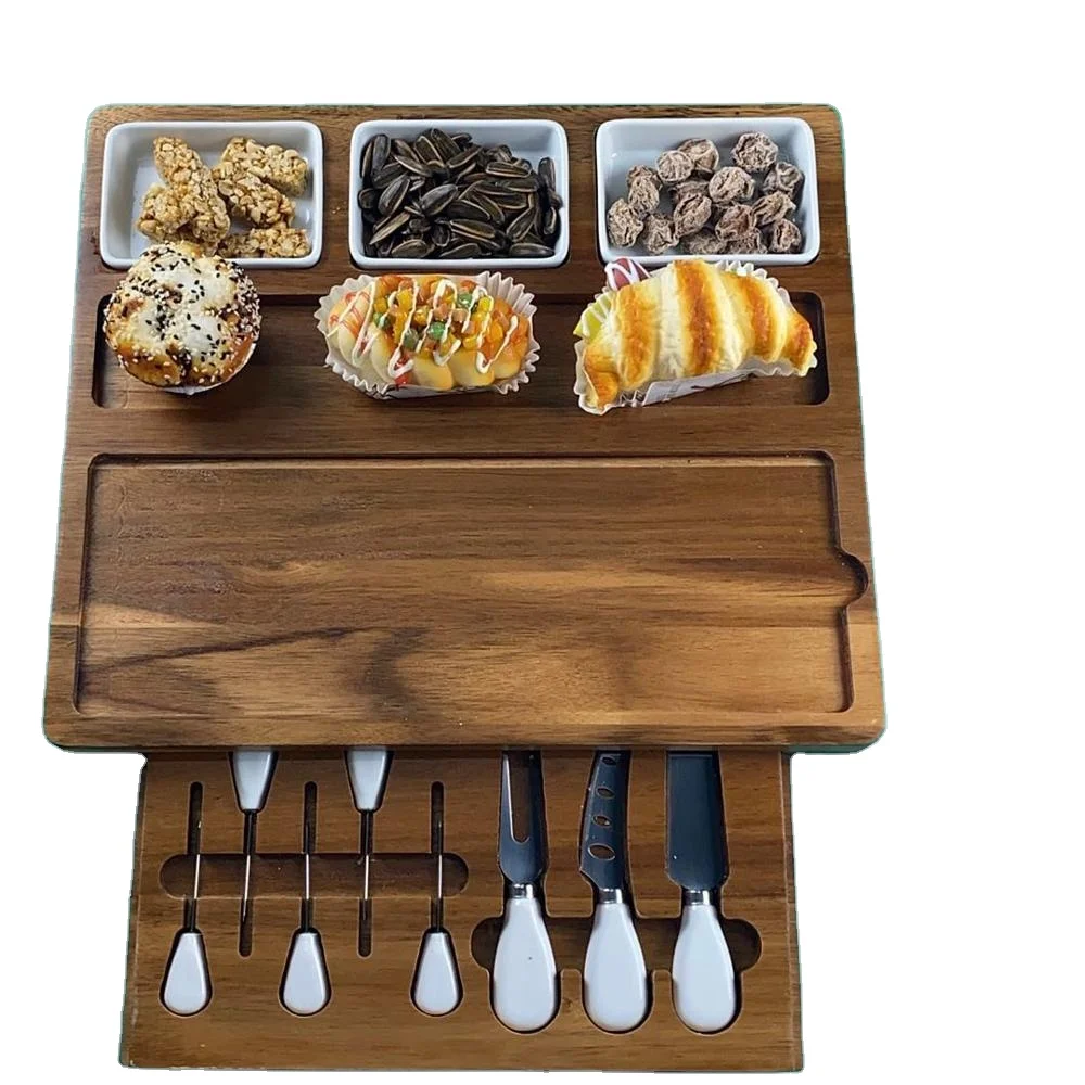 Роскошная доска из акации и Сырная Тарелка с 3 керамическими чашами, уникальный дизайн ручной работы